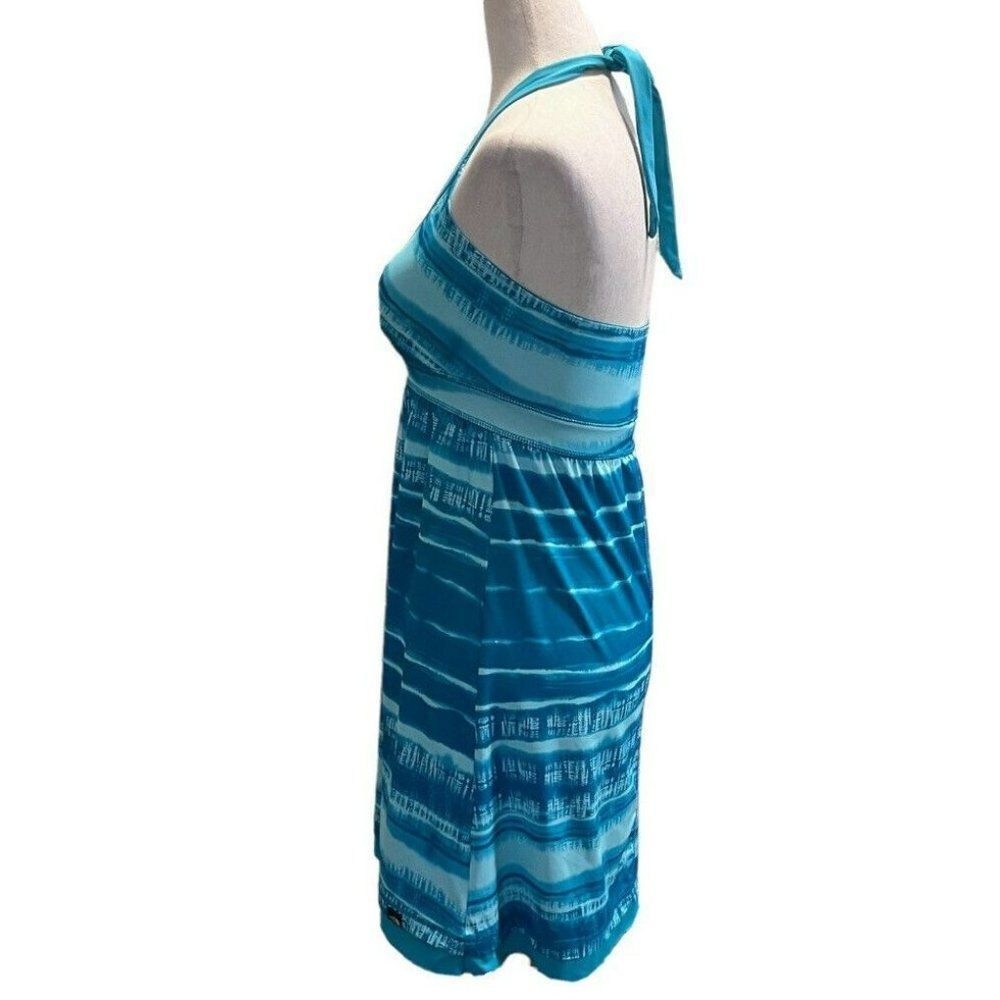 THE NORTH FACE Green Striped Print Echo Lake Halter Swim Dress Size XSmall Logo - Picture 2 of 10
